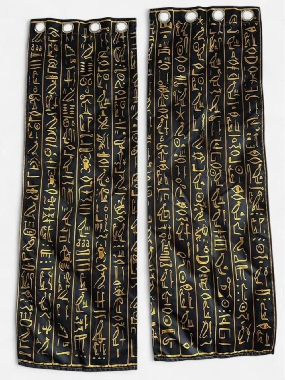 Black/Gold Curtain With Hieroglyphic Print